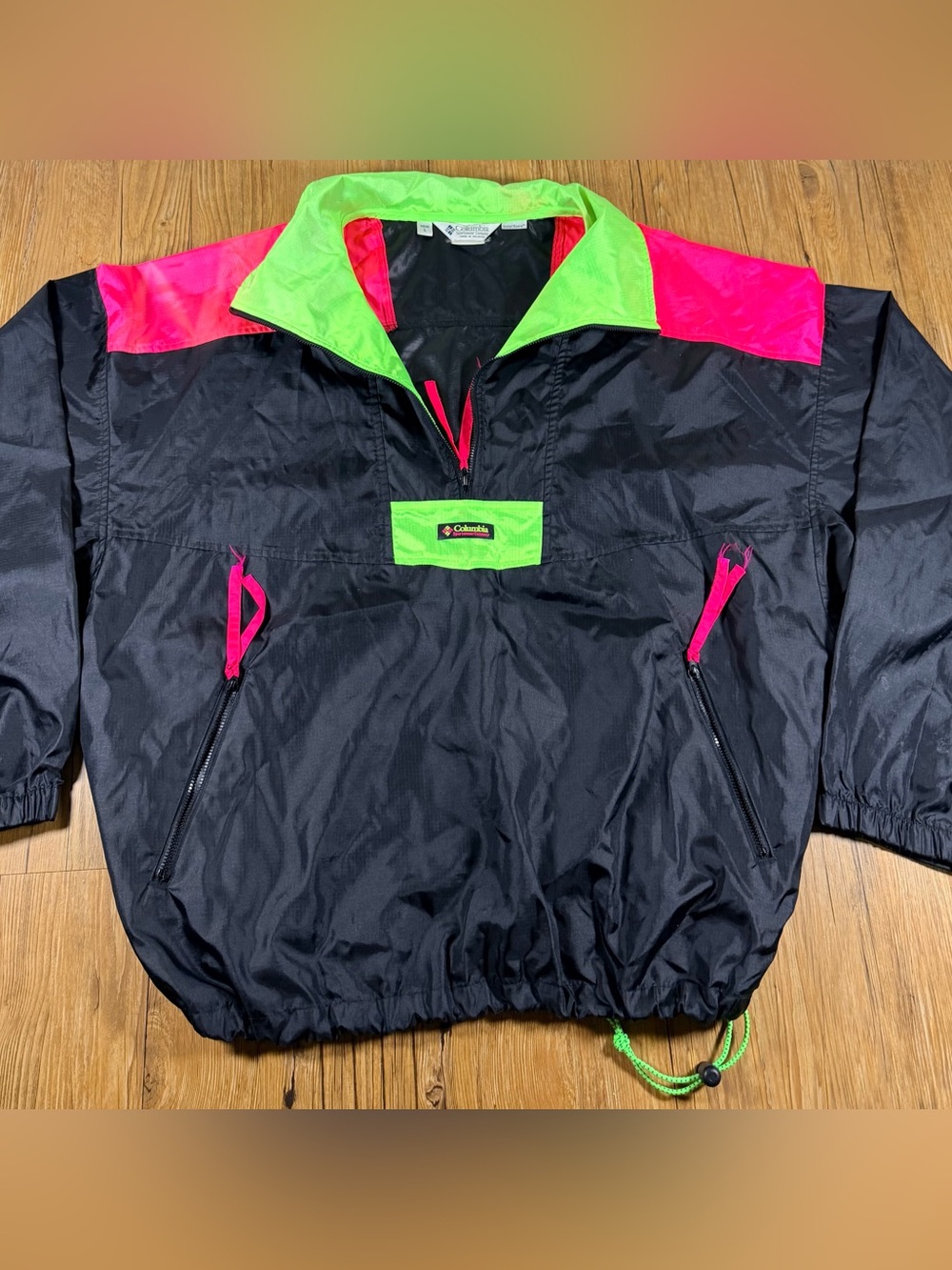 Vintage 90s Columbia Radial Sleeve Windbreaker Mens L Neon Colorblock Jacket